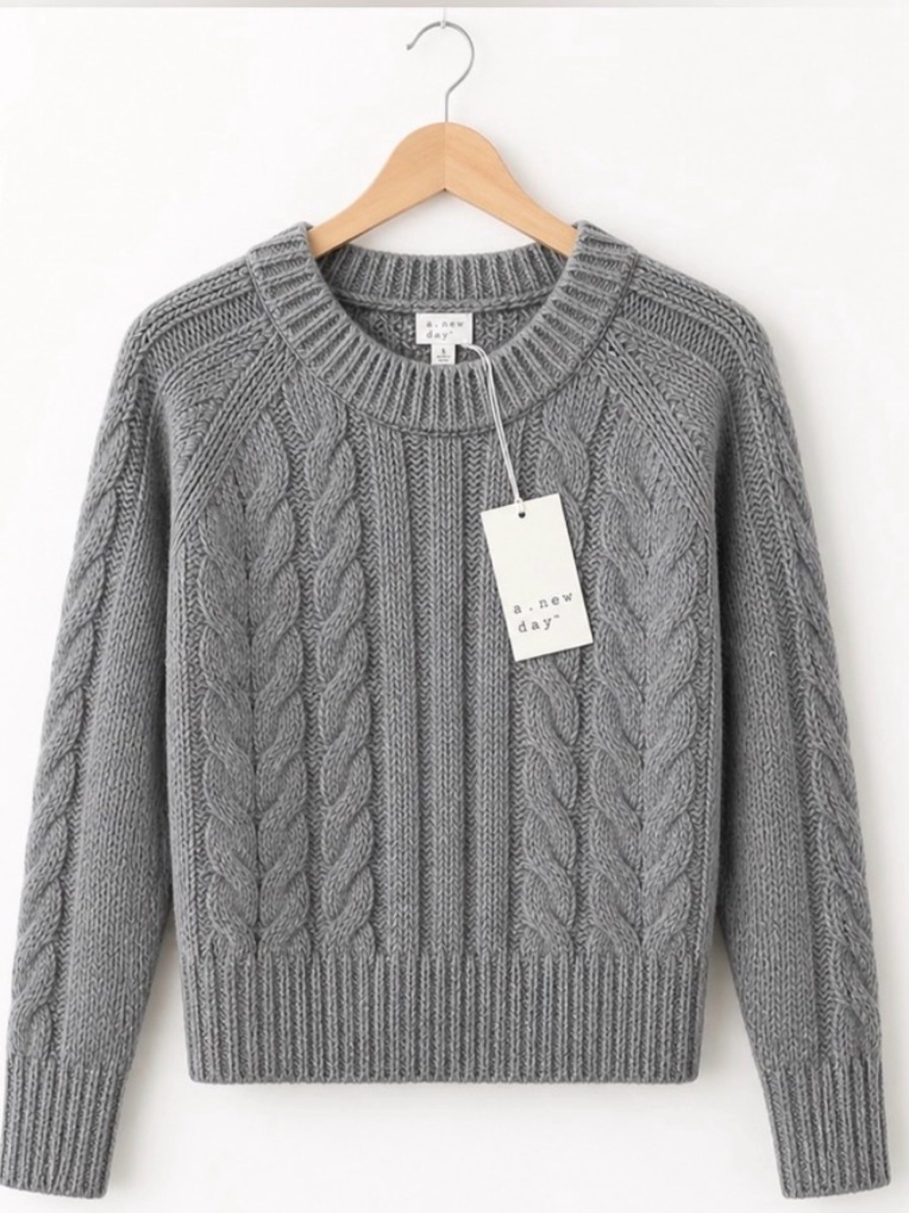 A New Day Womens Sweater Sz Small Gray Cable Knit Cozy Pullover NWT Spring